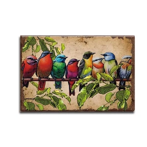 Parrot Tin Signs Birds on Branch Metal Sign Poster Colorful Birds Vintage Wal... - Picture 1 of 6