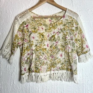 Zulu Zephyr Floral Print Cotton Crop Top Size AU 8 Tassels - Picture 1 of 9