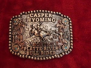 Bull Riding☆2011☆Rodeo Championship Trophy Buckle☆Casper Wyoming☆Rare☆W57 - Picture 1 of 16