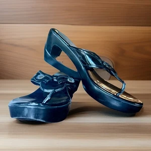 Vintage Y2K Nine West Patent Leather Chunky Platform Cutout Mules Sandals 8 - Picture 1 of 8