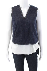 10 Crosby Derek Lam Womens Denim V Neck Sleeveless Tank Top Blue Size 10 - Picture 1 of 5