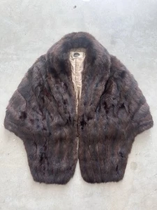 Vintage 1950s Genuine Fur Stole Wrap Cape Shawl Brown Real Fur - Picture 1 of 8