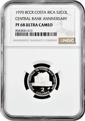 Costa Rica 2 colones 1970, NGC PF68 UC, "20th Anniversary - Central Bank" - Image 1 of 2