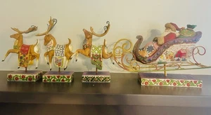 Jim Shore 2004 Santa Sleigh "Delivering Joy" & the 3 "Dash Away" Reindeer - Picture 1 of 24