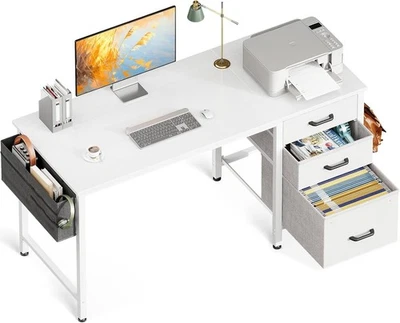 Coleshome Computer Desk with Drawers, 120×48cm Office 120 x 48cm, White  - Image 1 of 4