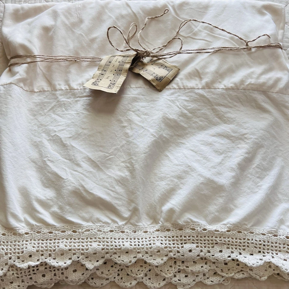 🌿 Falda de cama Cottagecore vintage crudo con encaje de ganchillo hecho a mano Foto 1 de 4