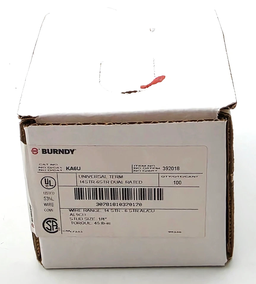 BURNDY KA6U Mechanical Connector Lugs 6-14 Cu9al ()