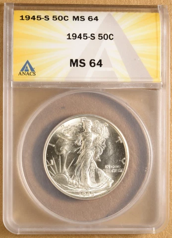 1945 S Walking Liberty Half Dollar ANACS MS64 Cover