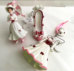 Disney Parks Mary Poppins Figurine Shoe Dress Ornament Set of 3 NEW RETIRED - Picture 1 of 3