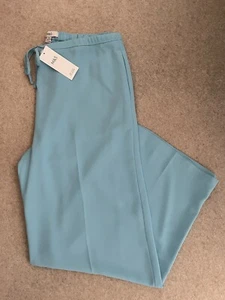 MARKS & SPENCER WOMENS TURQUOISE BLUE WIDE LEG CREPE TROUSERS Size 16 Bnwt - Picture 1 of 9
