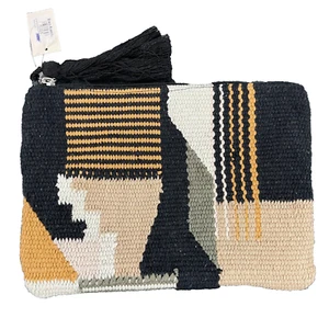 World Market Zippered Makeup Bag Pouch Abstract Tapestry Tassel Pull NEW - Picture 1 of 9