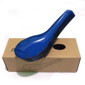 Set 4 Pcs enamel Soup spoons enamelware Blue chinese camping japanese K - Picture 1 of 1