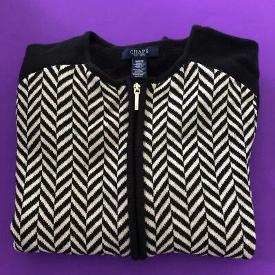 Ralph Lauren Chaps Negro/Blanco Chevron Cremallera Cárdigan Suéter Talla M ¡OFERTA! Foto 1 de 3