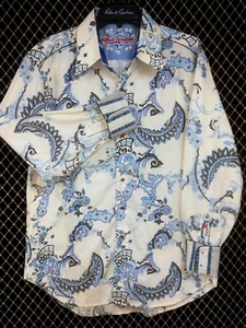 Robert Graham Cool Embroidered paisley printed Shirt Large Flip cuff NEW - Picture 1 of 7
