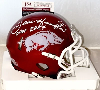 Dan Hampton signed Arkansas Razorbacks mini helmet W/ CHOF Inscrip JSA Witnessed - Image 1 of 2