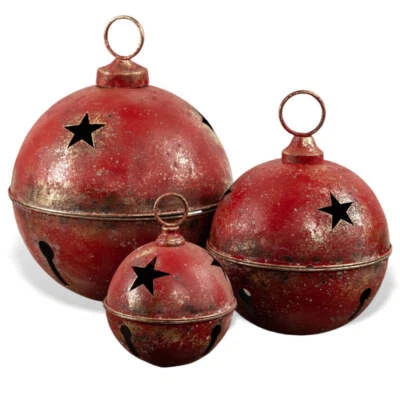RAGON HOUSE Jumbo Oversized Distressed Red Star Sleigh Jingle Bells