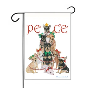 Chihuahua Peace Tree Christmas Garden Flag Double Sided 12" x 17" - Picture 1 of 1