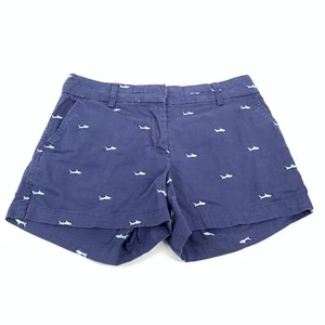 British Khaki Flat Front Shark Print Chino Shorts Size 6 Womens Navy Blue Casual - Picture 1 of 6