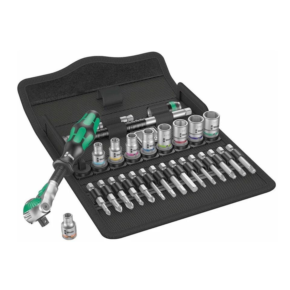 WERA SAE 1/4″ DRIVE MULTI-FUNCTION ZYKLOP SPEED RATCHET SOCKET SET - 28 PC. SET - Image 1 of 4