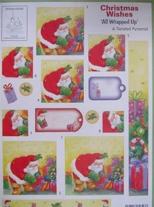 A4 3D Paper Tole Christmas Wishes All Wrapped Up A Twisted Pyramid NEW - Foto 1 di 1