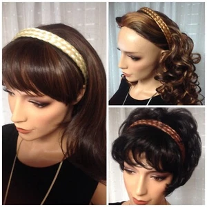 DOUBLE BRAIDED HEADBAND with gripper teeth BLACK BROWN BLONDE RED COLOR CHOICE - Picture 1 of 8