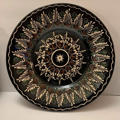 Mayólica España Hecho a Mano Grande Cerámica Texturizada Pared Colgante Cuenco Poco Profundo 15” Foto 1 de 4