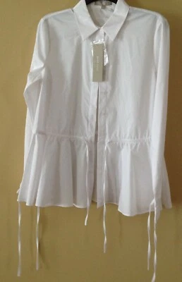 Camisa Blanca Joan Vass New York Cuello Cordón Cintura Botón S Foto 1 de 3