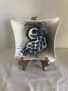 Sascha Brastoff Peacock Design Square W/Curved Ends Dish-Ceramic-Signed - Picture 1 of 16