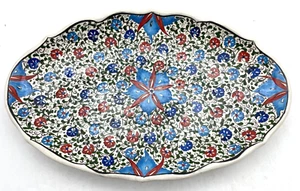 Handmade Turkish Ceramic Plate Hand Painted Floral Pattern Scalloped Edge Signed - Picture 1 of 4