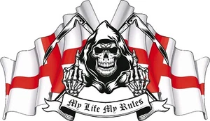 My Life My Rules Racing Grim Reaper Skull England Flag Car Van Sticker Large - Picture 1 of 1