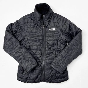 The North Face Reversible Mossbud Jacket Girls Medium 10 12 Black Quilted Fleece - Picture 1 of 10