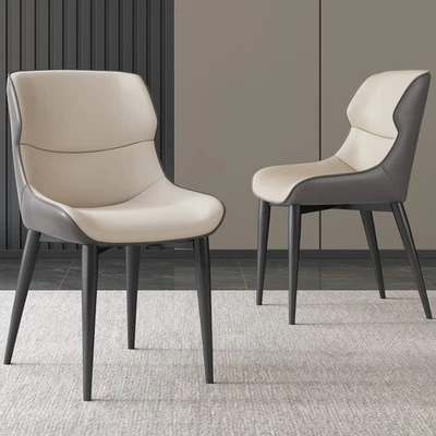 Set of 2 Dining Chairs Grey PU Leather Chairs w/ Comfortable Cushion for Kitchen - Image 1 of 4