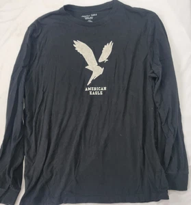AE American Eagle Men's Long Sleeved Black T Tee Shirt Applique Accent LARGE - Picture 1 of 7