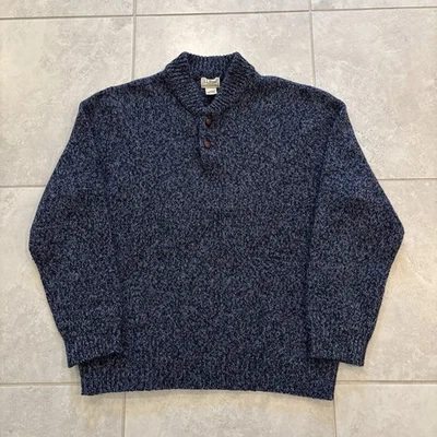 LL Bean мужской размер XL коренастый ягненка шерсти трикотажа Henley свитер вересковый синий кнопки - Изображение 1 из 4