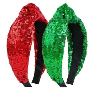 Weihnachtsknoten Stirnbänder für Damen Pailletten Haarbänder breit Glitzer Stirnband Mädchen - Bild 1 von 7