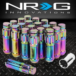20X NRG NEO CHROME M12X1.5 STEEL CLOSE END SPLINE DRIVE LUG NUTS W/DUST CAP+KEY - Picture 1 of 5