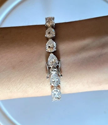 Pear 8x6 mm C.Z. Tennis Bracelet Platinum Over 925 Sterling Silver Size 6.5 Inch - Image 1 of 4