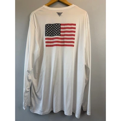 Camisa de pesca Columbia PFG manga larga para hombre XXL blanca bandera americana UPF 50 Foto 1 de 4