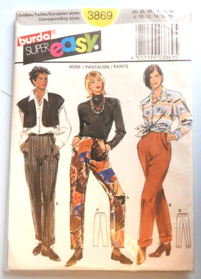 Burda 3869 sewing pattern Trousers with pockets  sizes 8 to 18 Super Easy UNCUT - Image 1 of 2