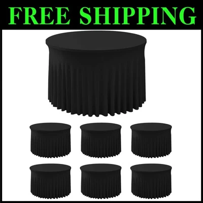 60 Inch Black Spandex Round Table Skirts,Fitted St - Image 1 of 4
