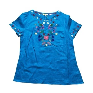 Boden Women's Blue Embroidered Linen Blouse Size 4 - Picture 1 of 5