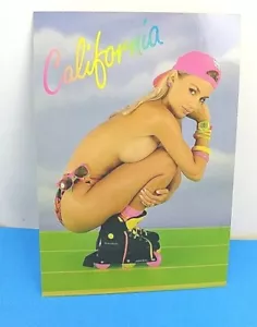 Aloha Topless Postcard Risque Skate Roller Skating Girl Blonde - Picture 1 of 4