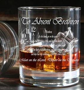 absent brethren freemason masonic toast - Engraved Whiskey Tumbler Glass - Photo 1 sur 1