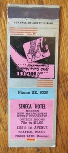 SEATTLE, WASHINGTON: SENECA HOTEL AÑOS 40 MATCHBOOK MATCHCOVER -E - Imagen 1 de 3