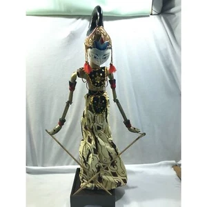 Indonesian Wayang Golek Rod Puppet w/Stand, 25", vintage wooden stick puppet - Picture 1 of 16
