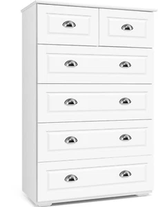 6 Drawer Dressers, Tall Wood Dresser, Chests of Drawers with Easy Pull Handle A+ - Picture 1 of 9
