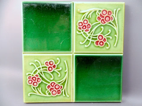 Antique Art Nouveau Majolica Tile  19th Tube-lined Belgium Cover