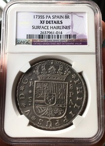 🔥RARE🔥SILVER 8 REALES PHILIP V. YEAR 1735 SEVILLA MINT ASSAYERS PA NGC 