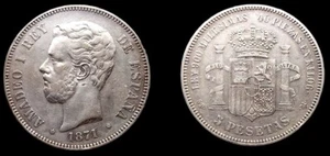 SPAIN COIN AMADEO I KM#666 5 PESETAS 1871 (71) SD-M ORIGINAL SILVER MS13 - Imagen 1 de 1