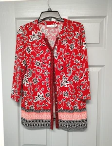 Cardigan Susan Graver donna S antirughe manica 3/4 bottoni davanti rosso nero - Foto 1 di 8